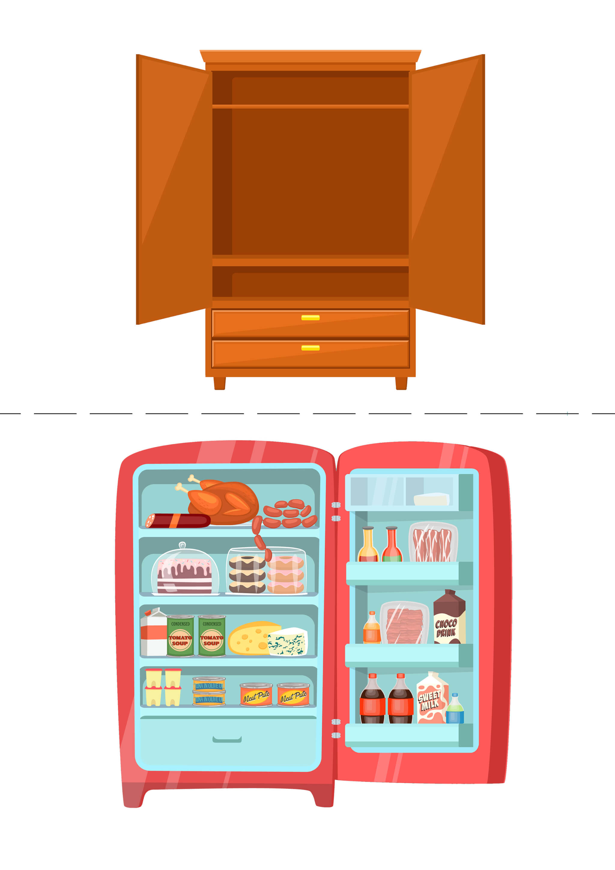 Activity sheet «Into refrigerator or wardrobe?»