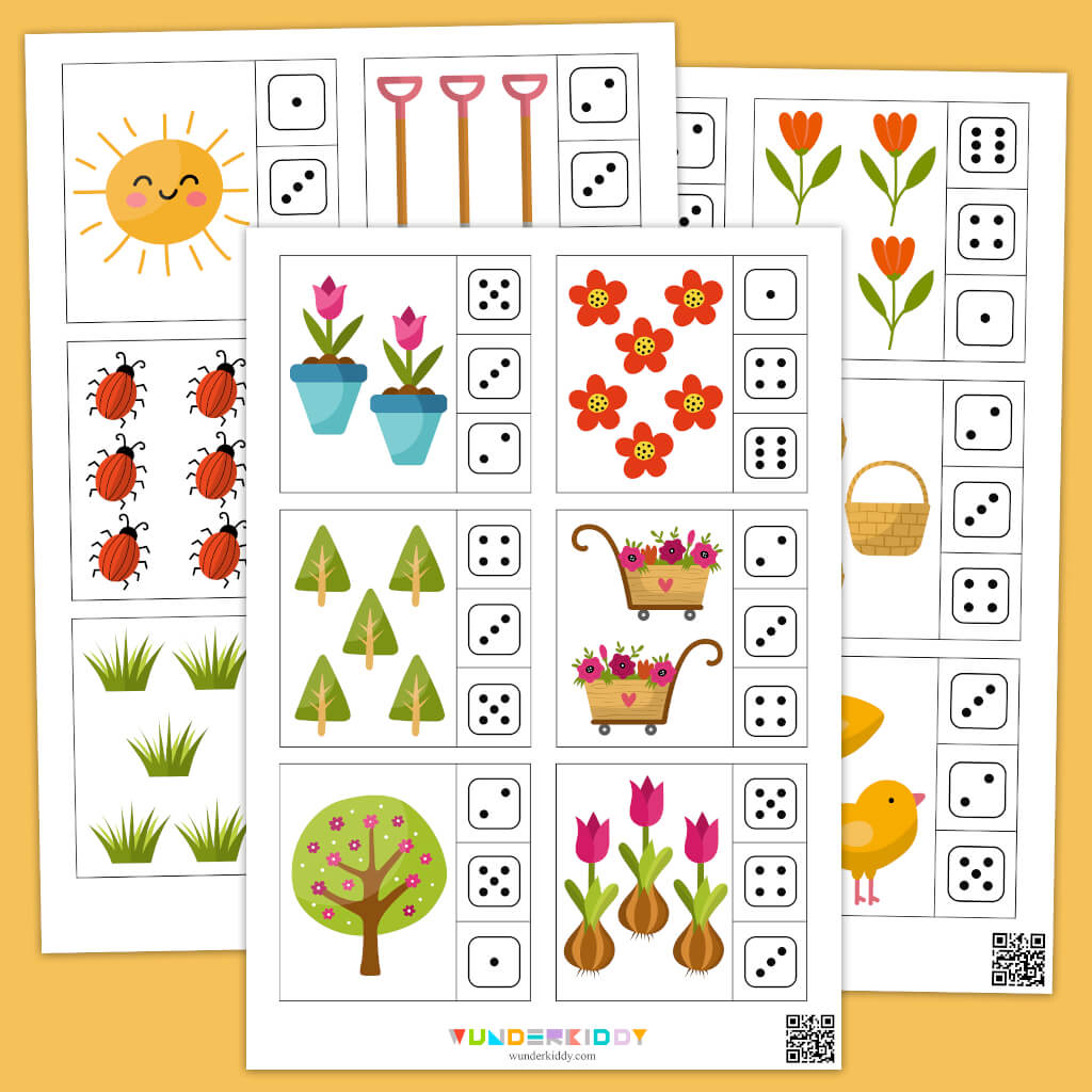 Printable Spring Themed Counting and Number Match for Kids