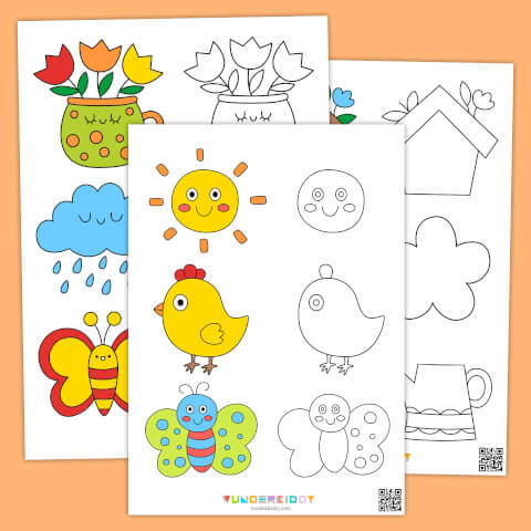 Completar dibujo primavera: colorear primavera ejemplo - Imagen 2