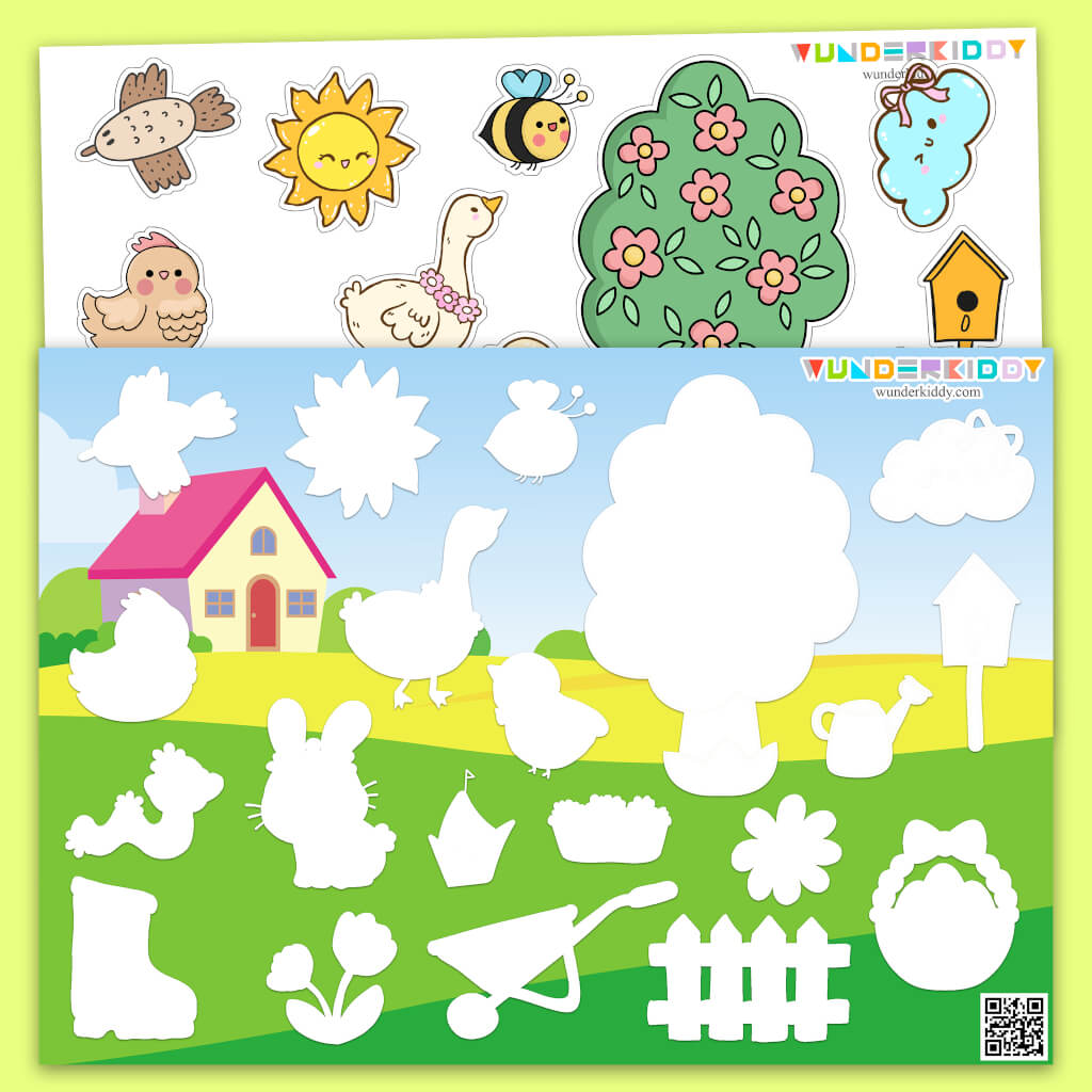 Spring Object Poped Printable Springtime Silhouette Puzzle Busy Binder for Kids