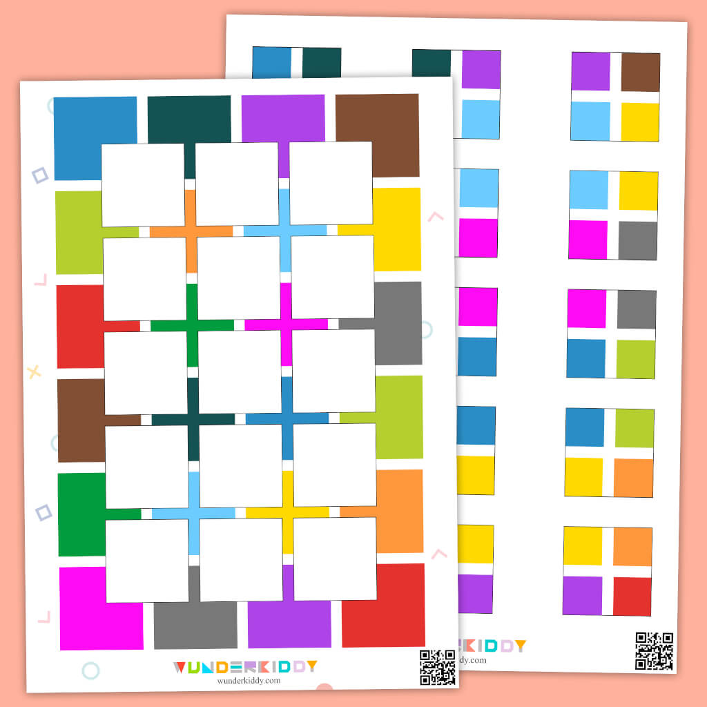 Printable Square Colour Puzzle Matching Cut and Paste Game