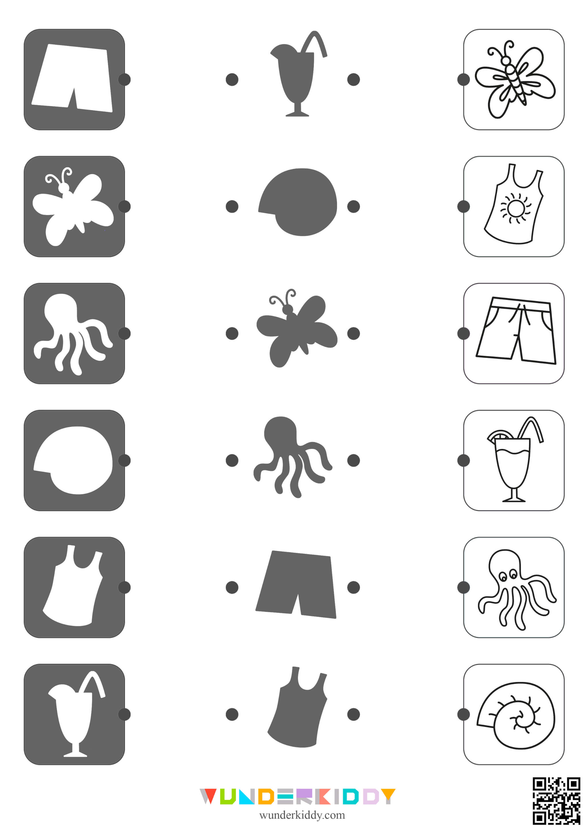 Printable Summer Shadow Matching Worksheets - Image 5