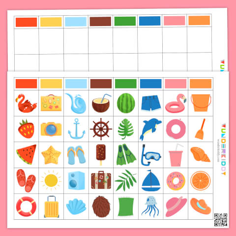 Fichas para clasificar objetos de verano por color - Imagen 2