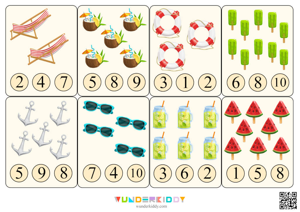 Activity sheet «Summer count up to 10» - Download or print for free