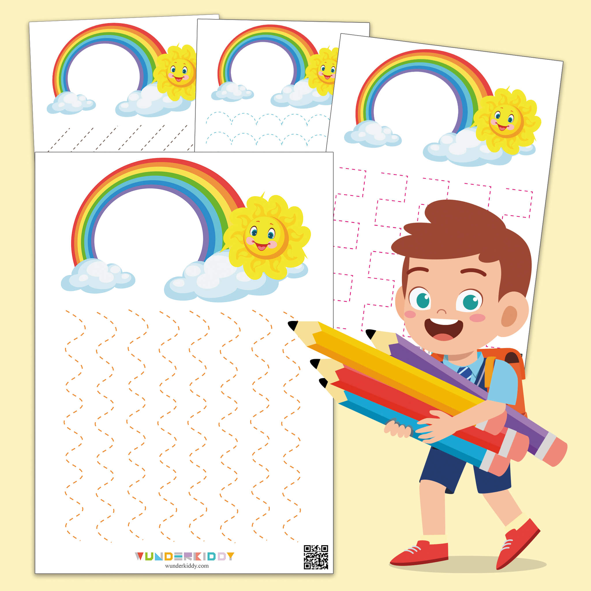 Worksheet for Pre-writing Practice Sun and Rainbow