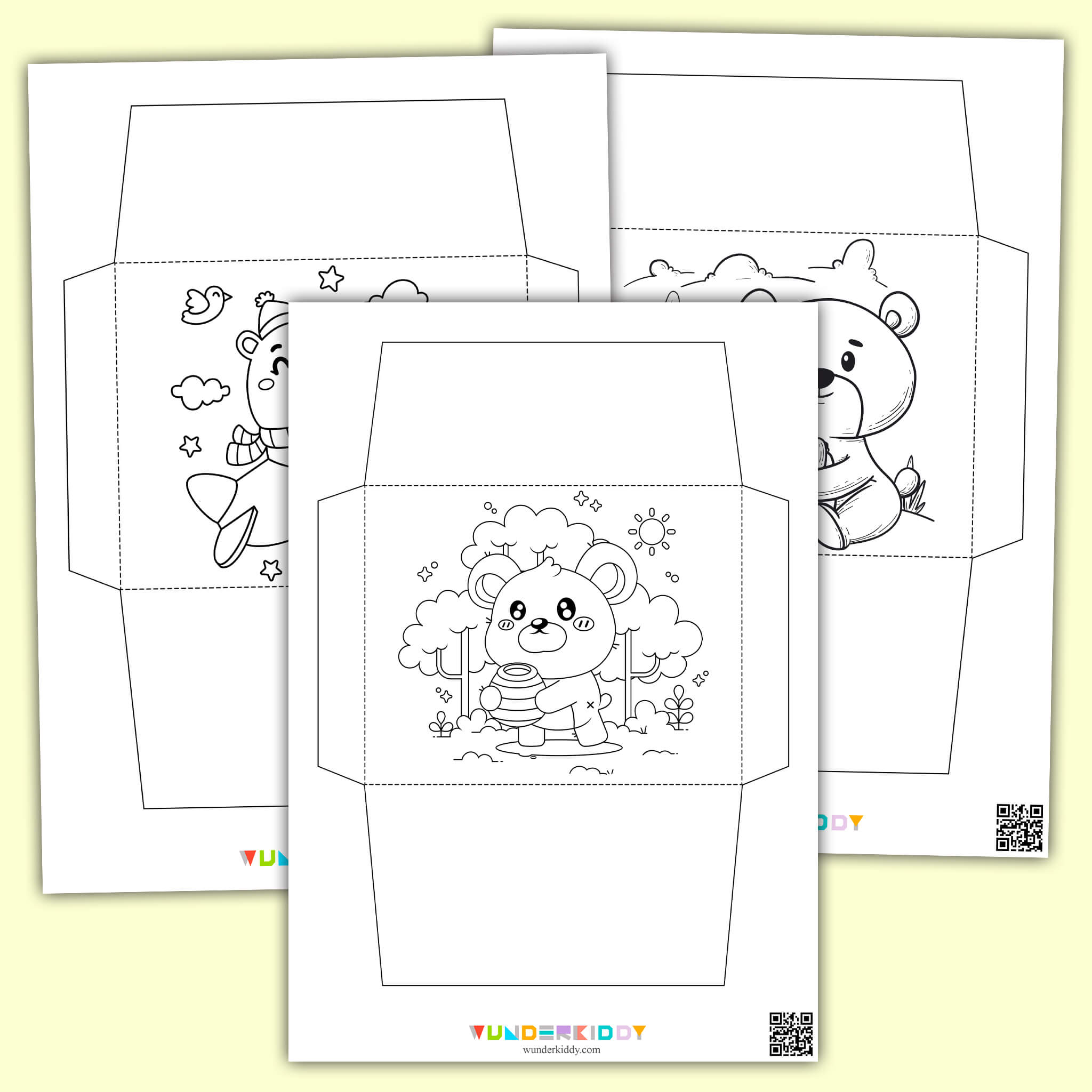 Printable Teddy Bear Envelope Colouring Craft Template