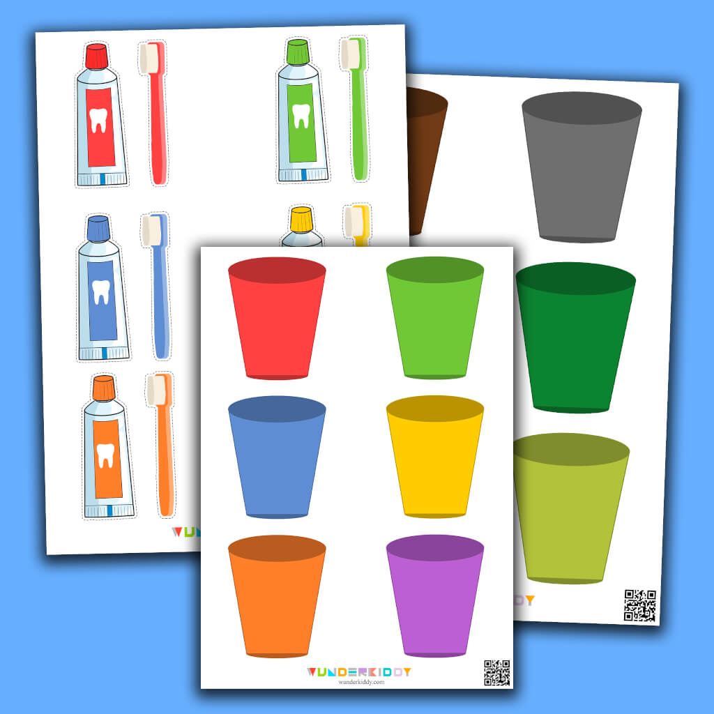 Printable Toothbrush Color Sorting Activity for Preschoolers