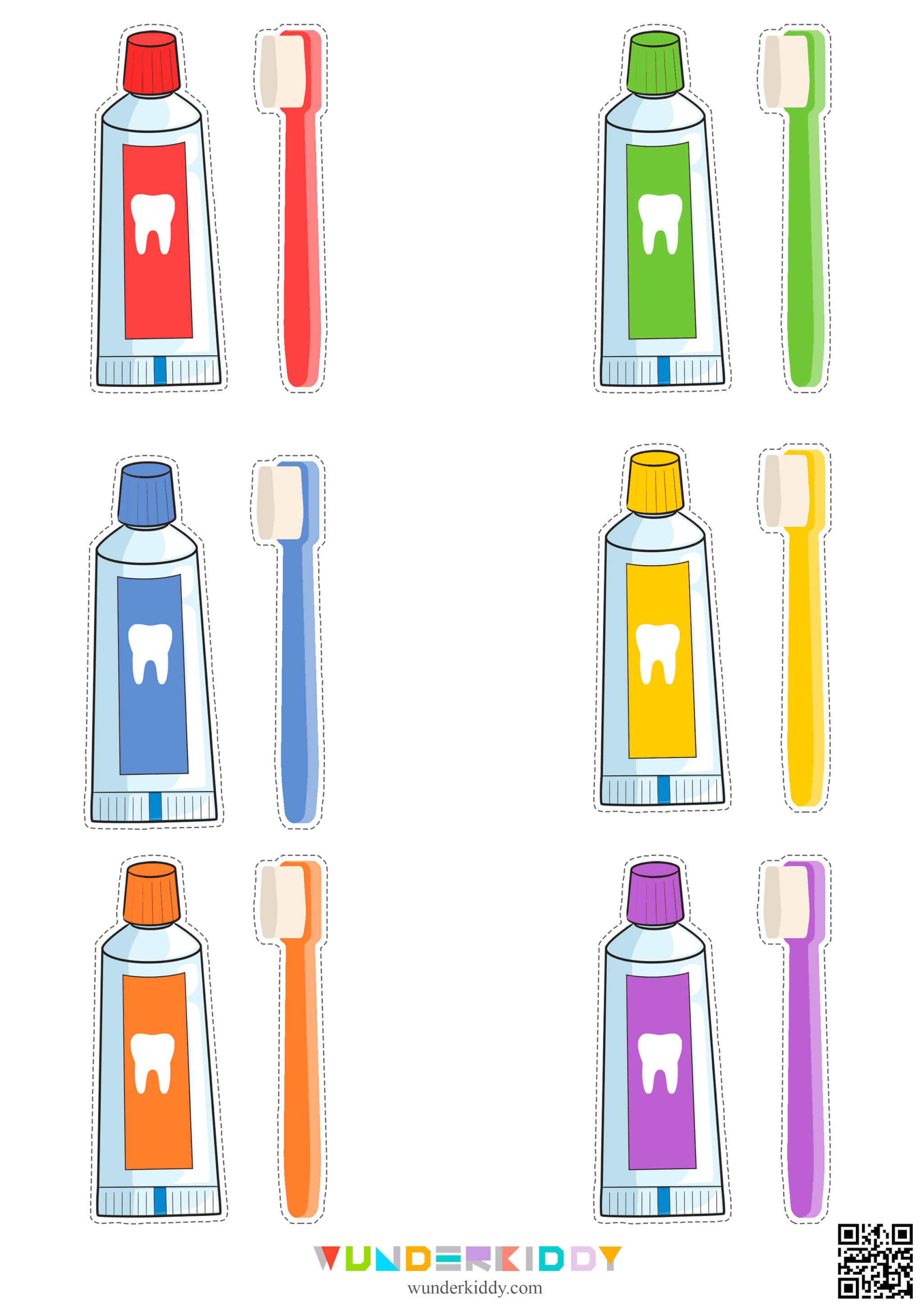 Printable Toothbrush Color Sorting Activity for Preschoolers