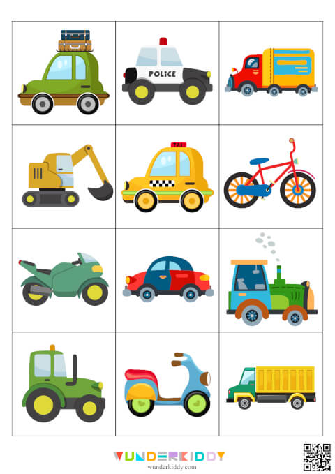 Printable Types of Transportation Shadow Match Worksheet