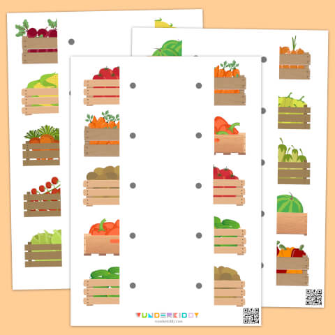 Mitades de cajas y verduras iguales – Conecta las dos partes - Imagen 2