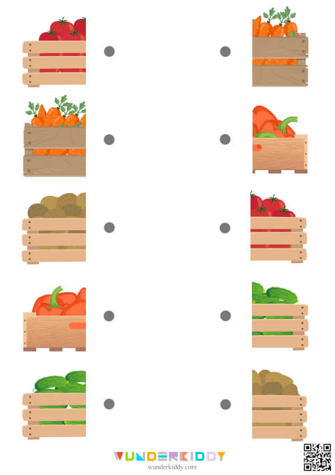 Mitades de cajas y verduras iguales – Conecta las dos partes - Imagen 3