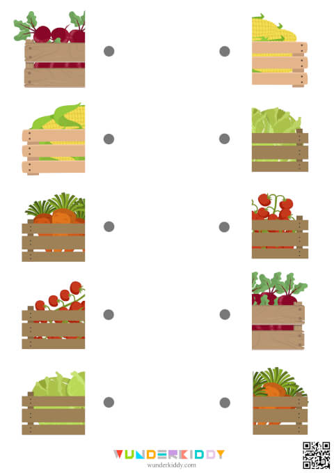 Mitades de cajas y verduras iguales – Conecta las dos partes - Imagen 4