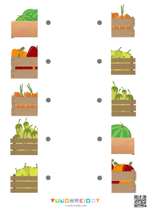 Mitades de cajas y verduras iguales – Conecta las dos partes - Imagen 5