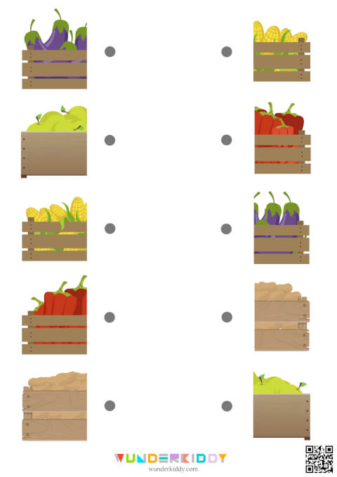 Mitades de cajas y verduras iguales – Conecta las dos partes - Imagen 6