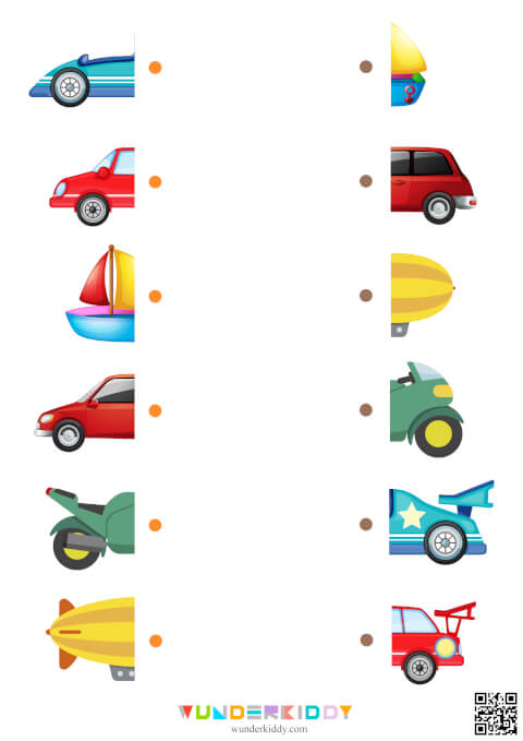 Printable Cars Matching Puzzle Worksheet for Toddlers