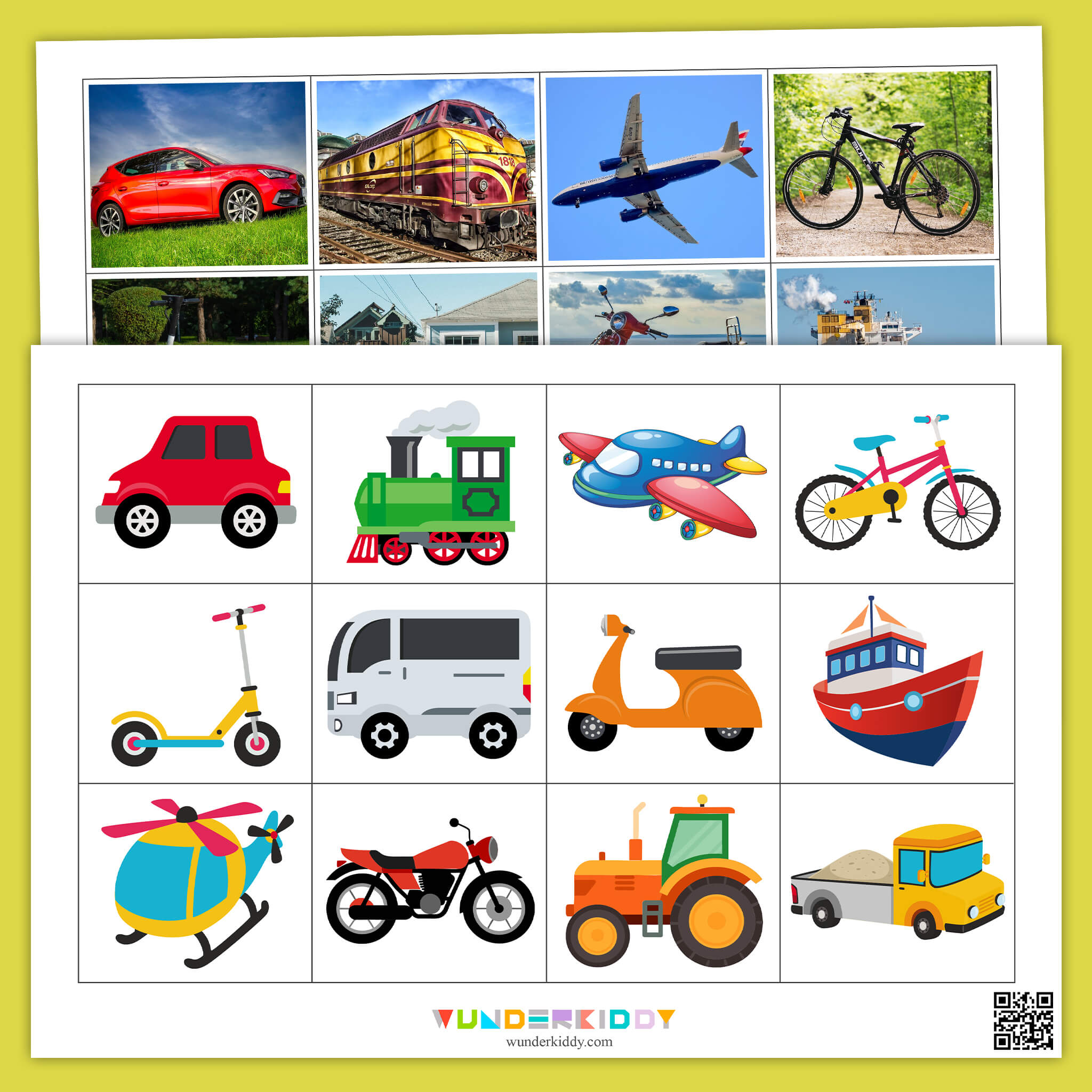Learning Vehicles Matching Worksheet for Toddlers