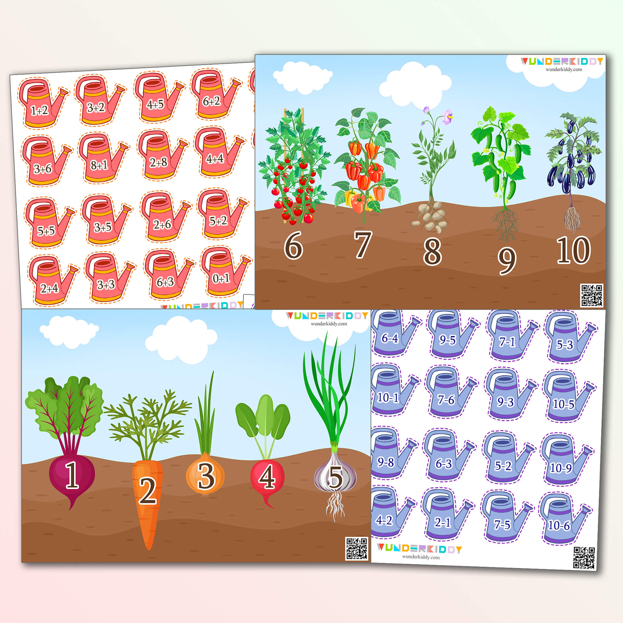 Math Worksheets For Preschoolers Watering the vegetable garden
