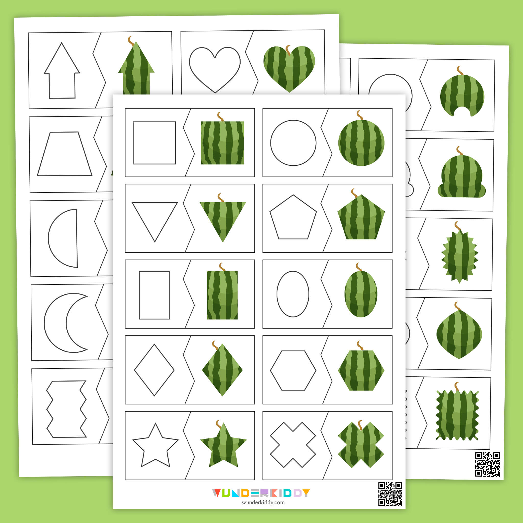 Summer Watermelon Shape Matching Activity