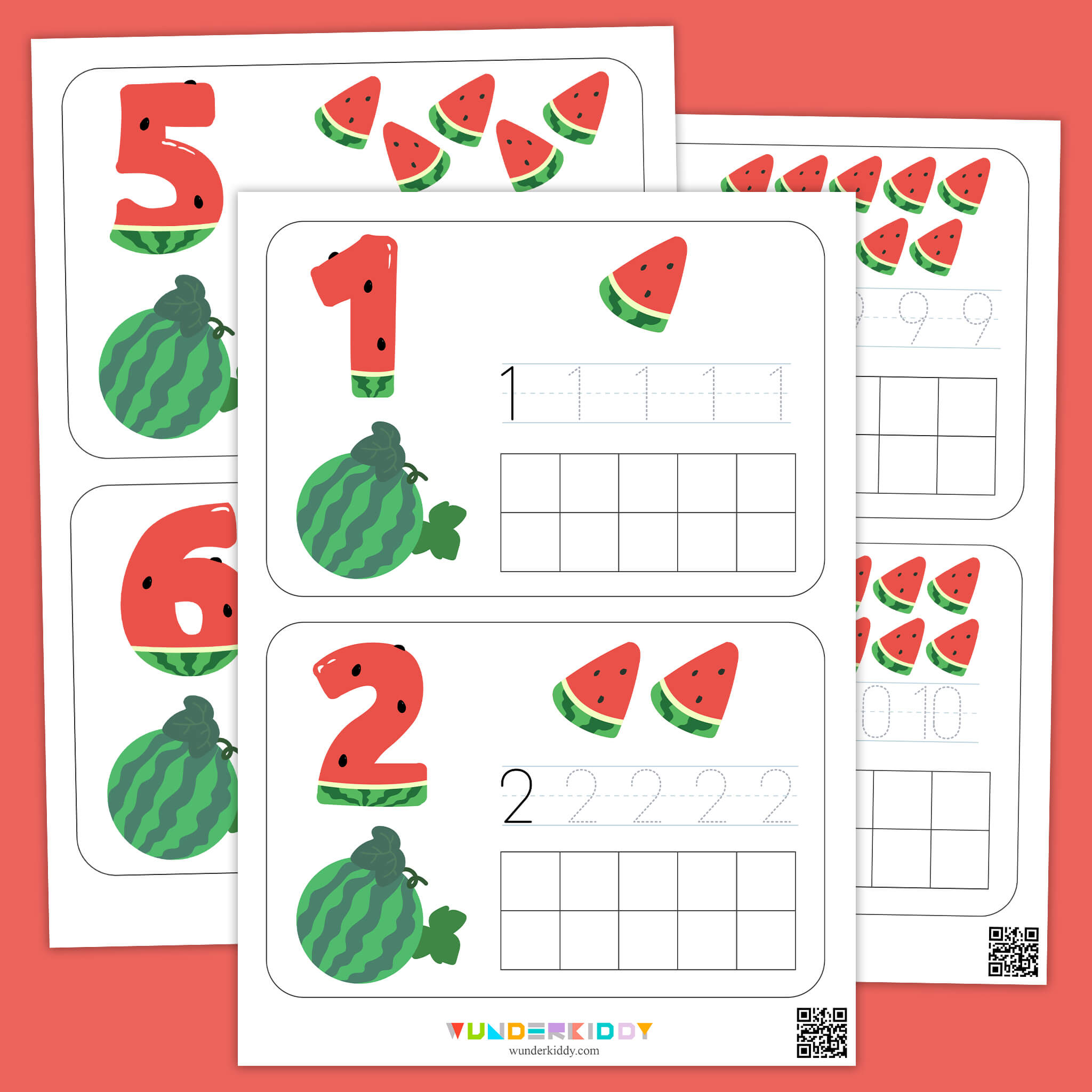 Watermelon Counting to 10 Math Cards