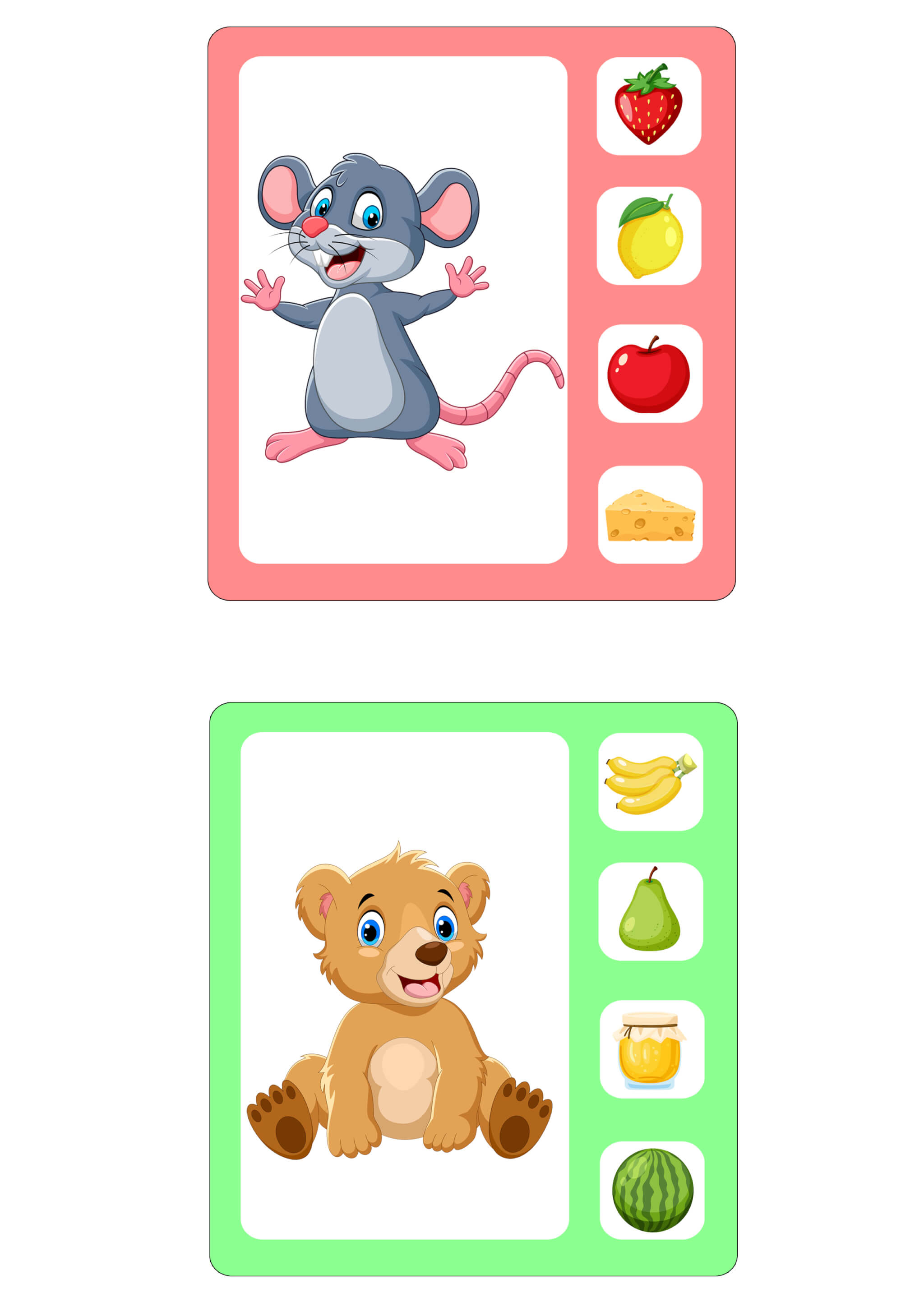 Printable Animals and Their Food Activity for 2-4 Years Old