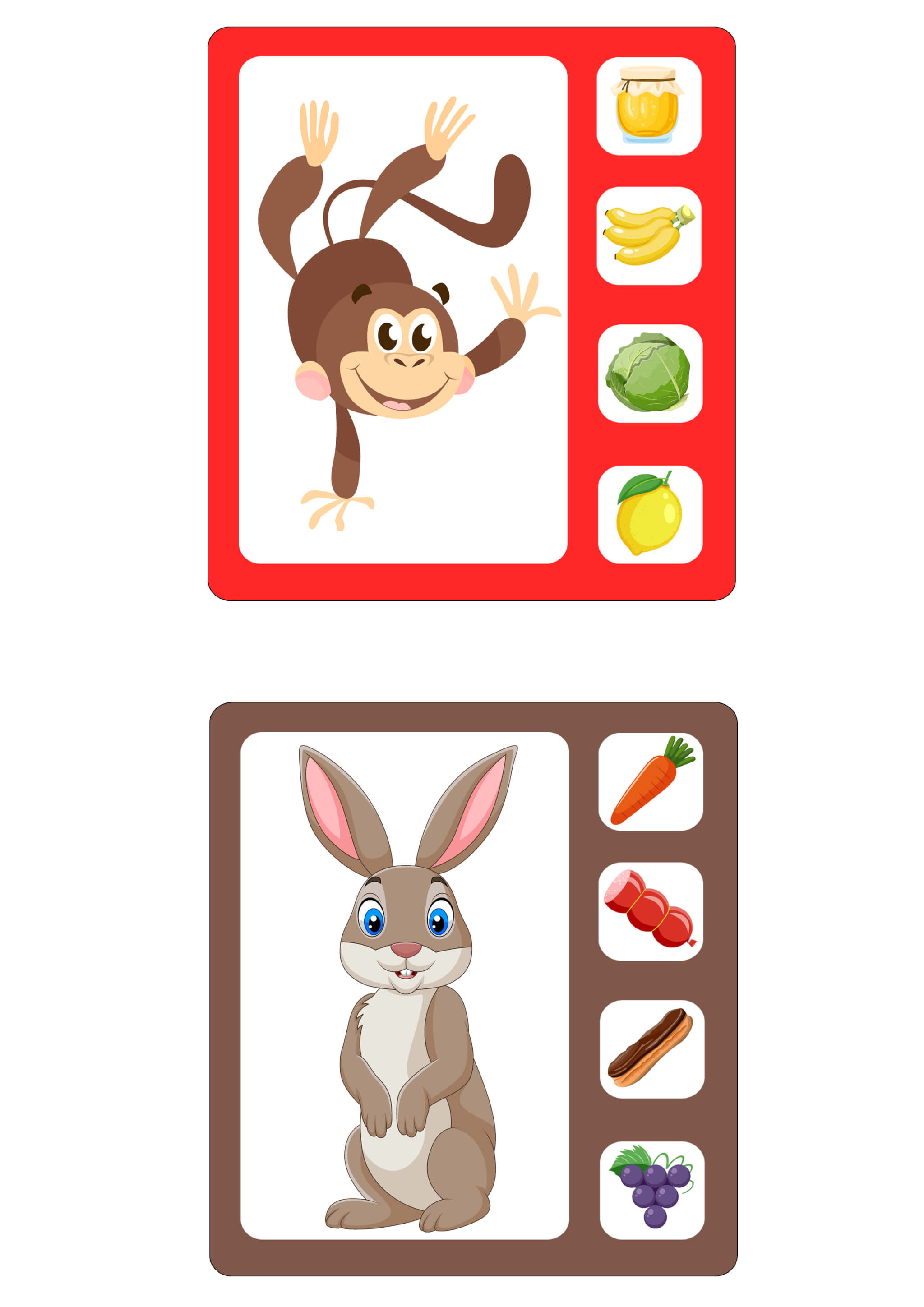 Printable Animals and Their Food Activity for 2-4 Years Old