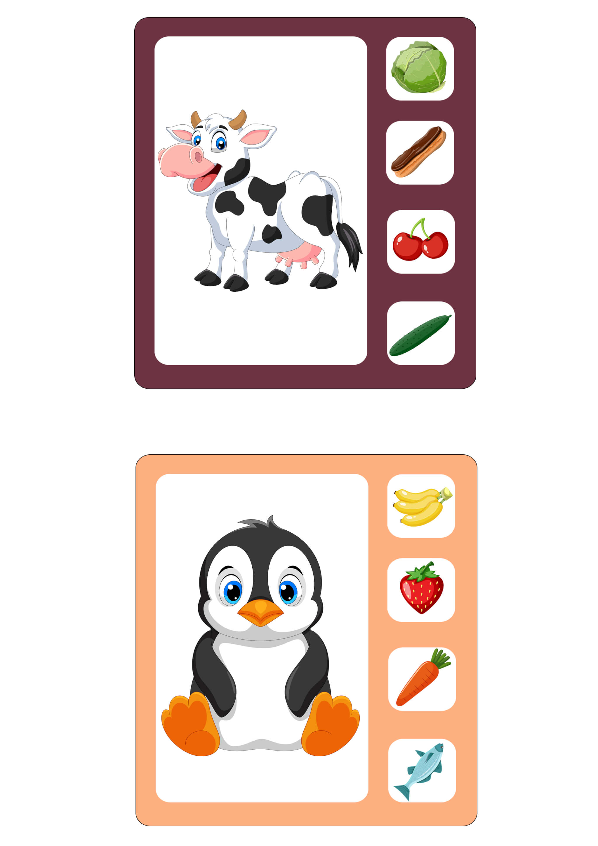 Printable Animals and Their Food Activity for 2-4 Years Old