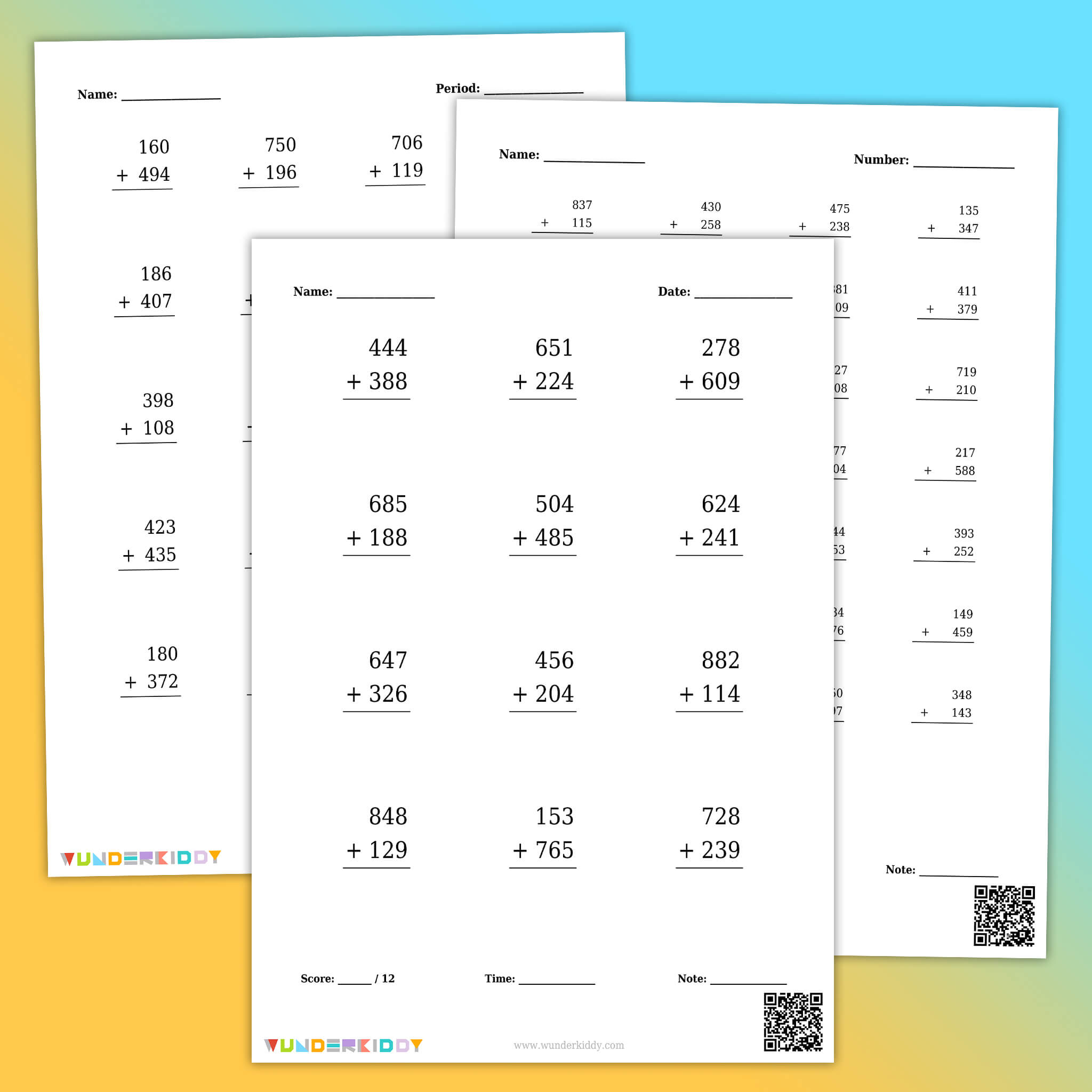 Adding 3-Digit Numbers Activity Sheet