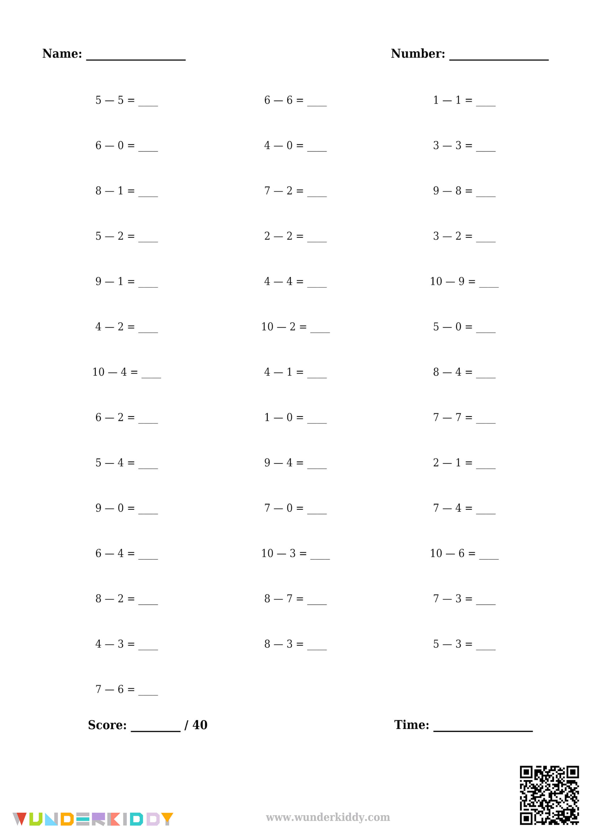 Fiches de soustraction à un chiffre - Image 4