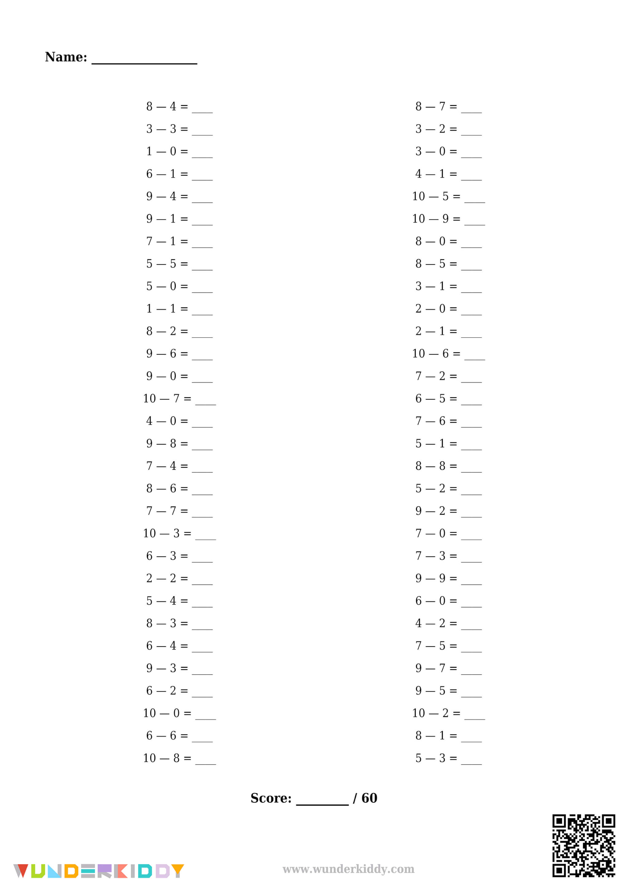 Fiches de soustraction à un chiffre - Image 8