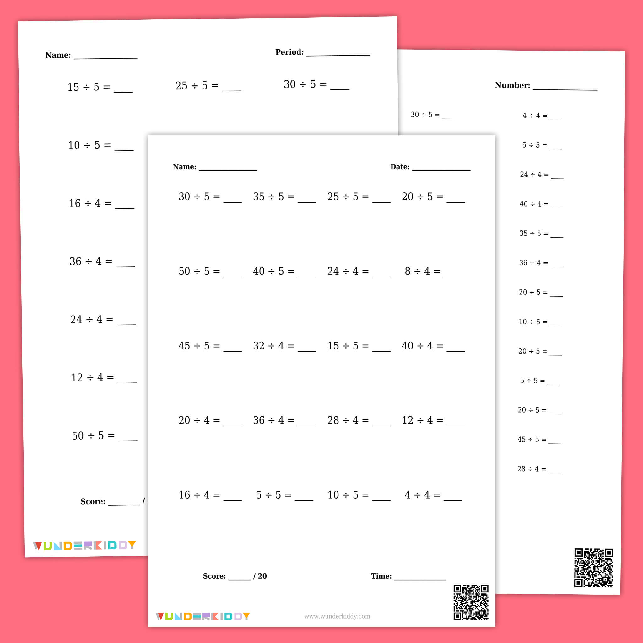 3th Grade Division Worksheets by 4 or 5