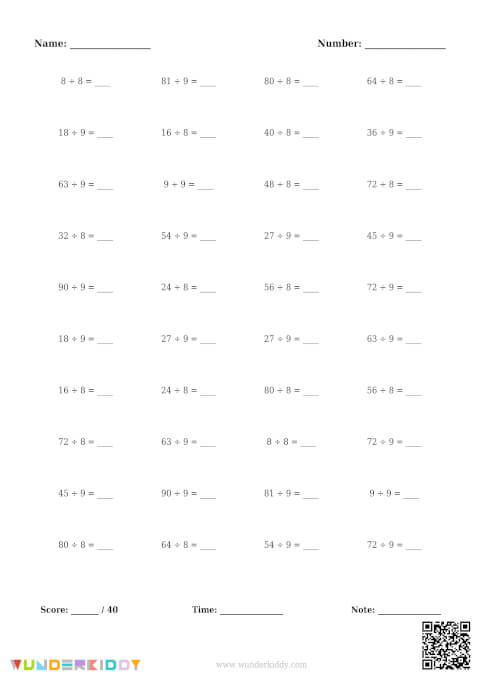 Division by 8 or 9 Facts Worksheets - Image 3