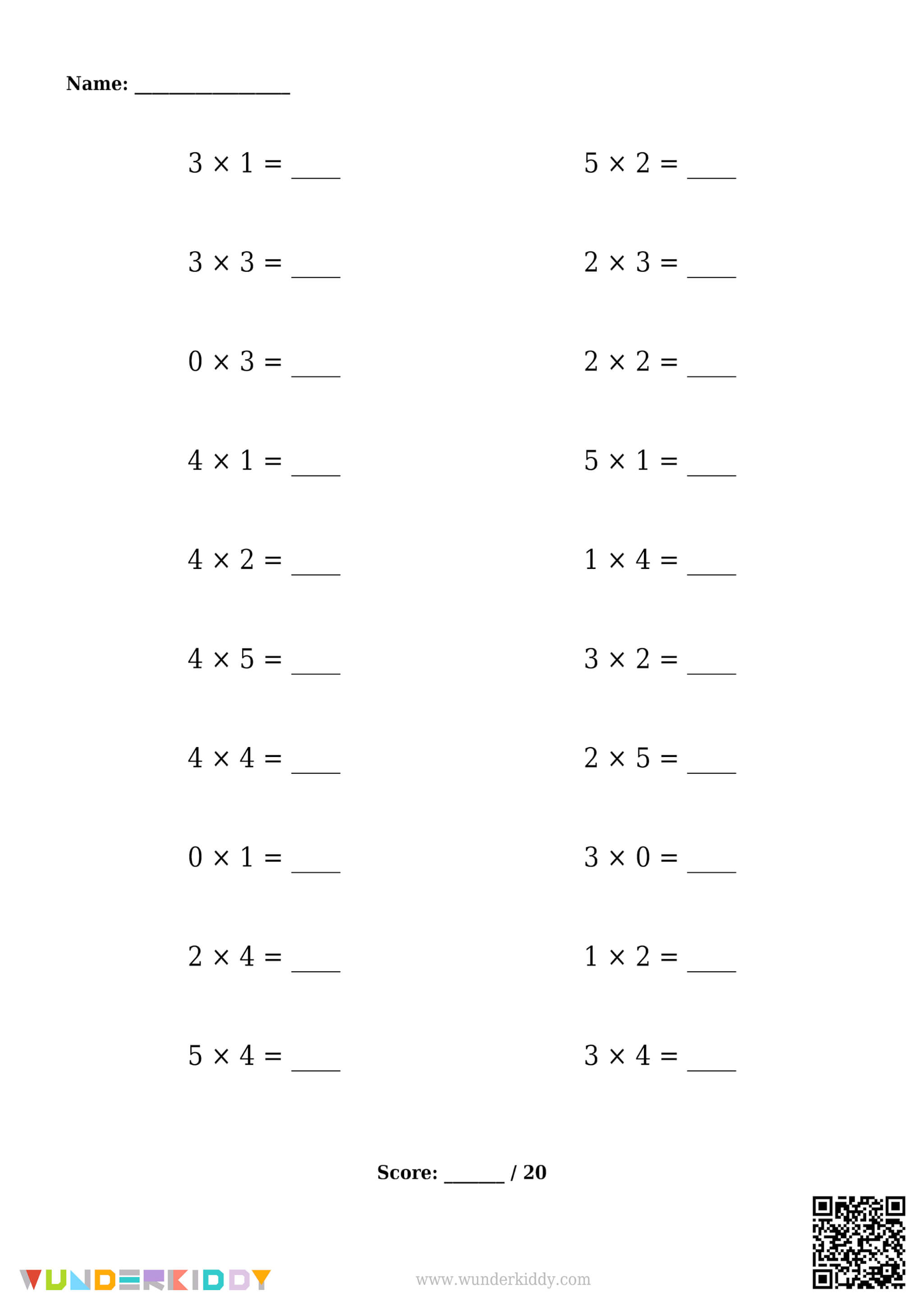 Fiches d'exercices sur la multiplication de 0 à 5 - Image 2