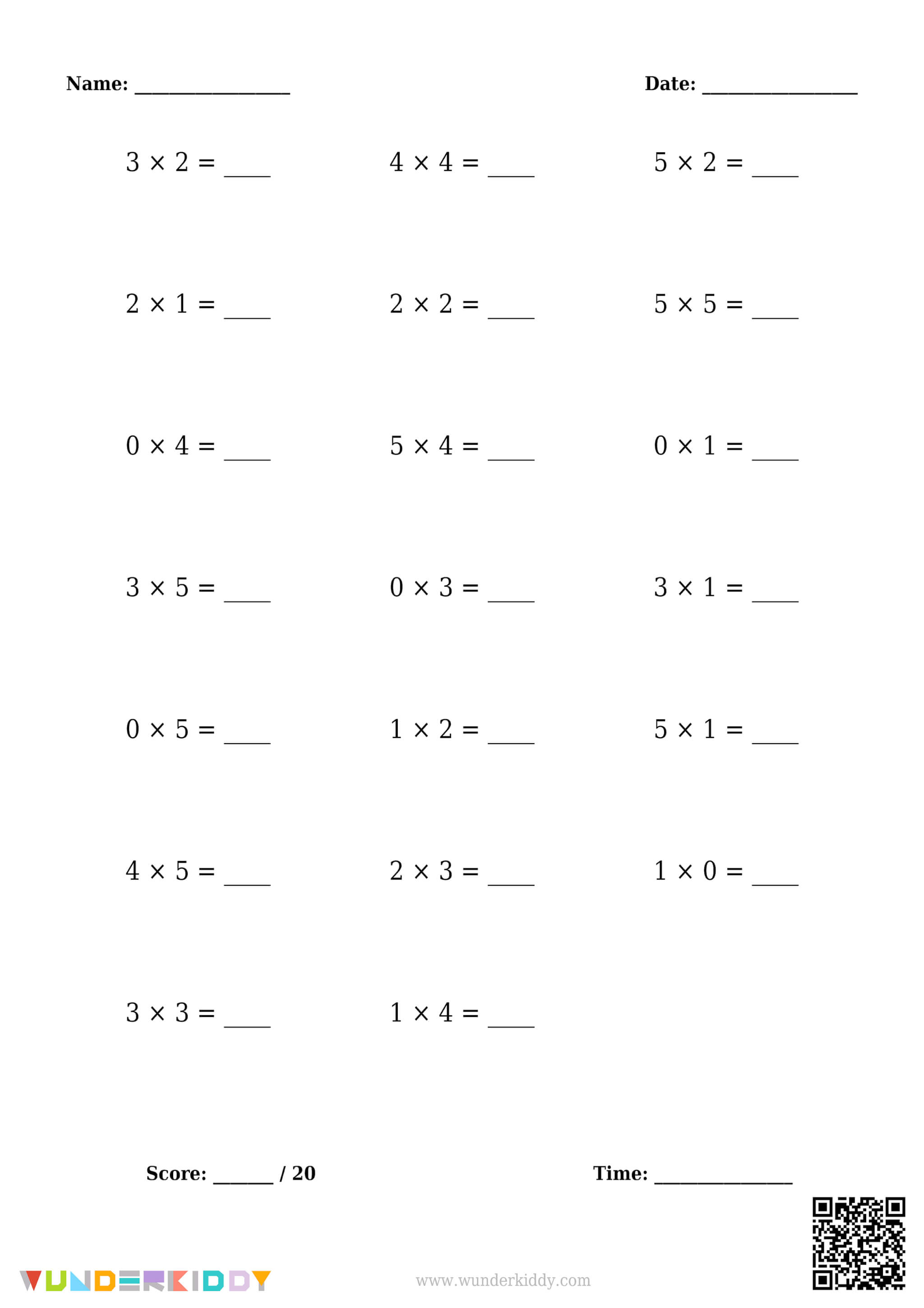 Fiches d'exercices sur la multiplication de 0 à 5 - Image 4