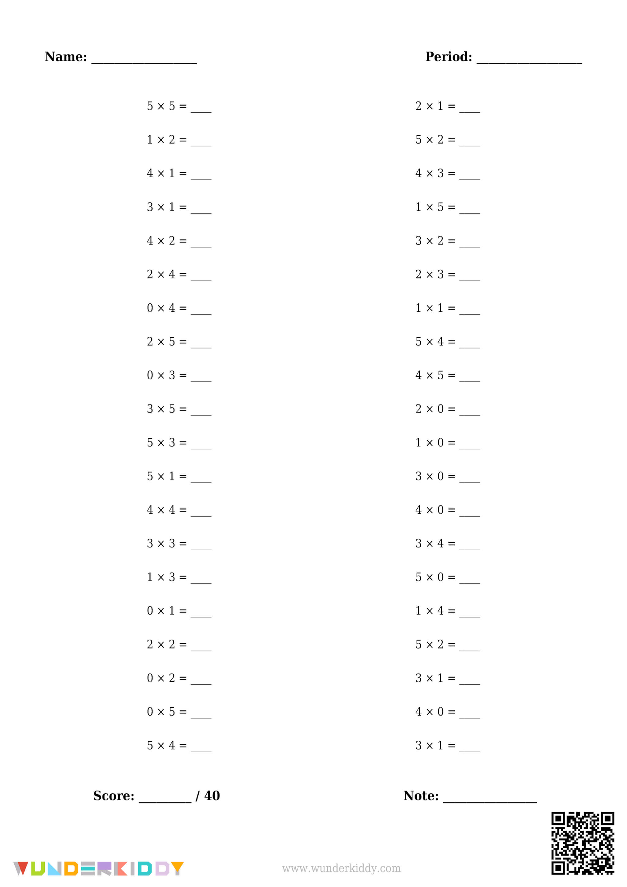 Fiches d'exercices sur la multiplication de 0 à 5 - Image 5